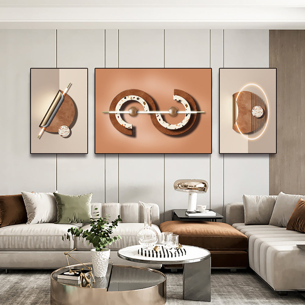 3 Pieces Modern Geometric Abstract Wall Decor Set Canvas Painting with Frame Living Room