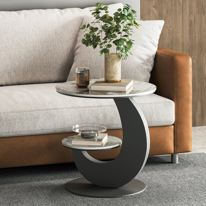 Homary Sintered Stone Side Table 2 Tier Round End Table Modern Simplicity Living Room