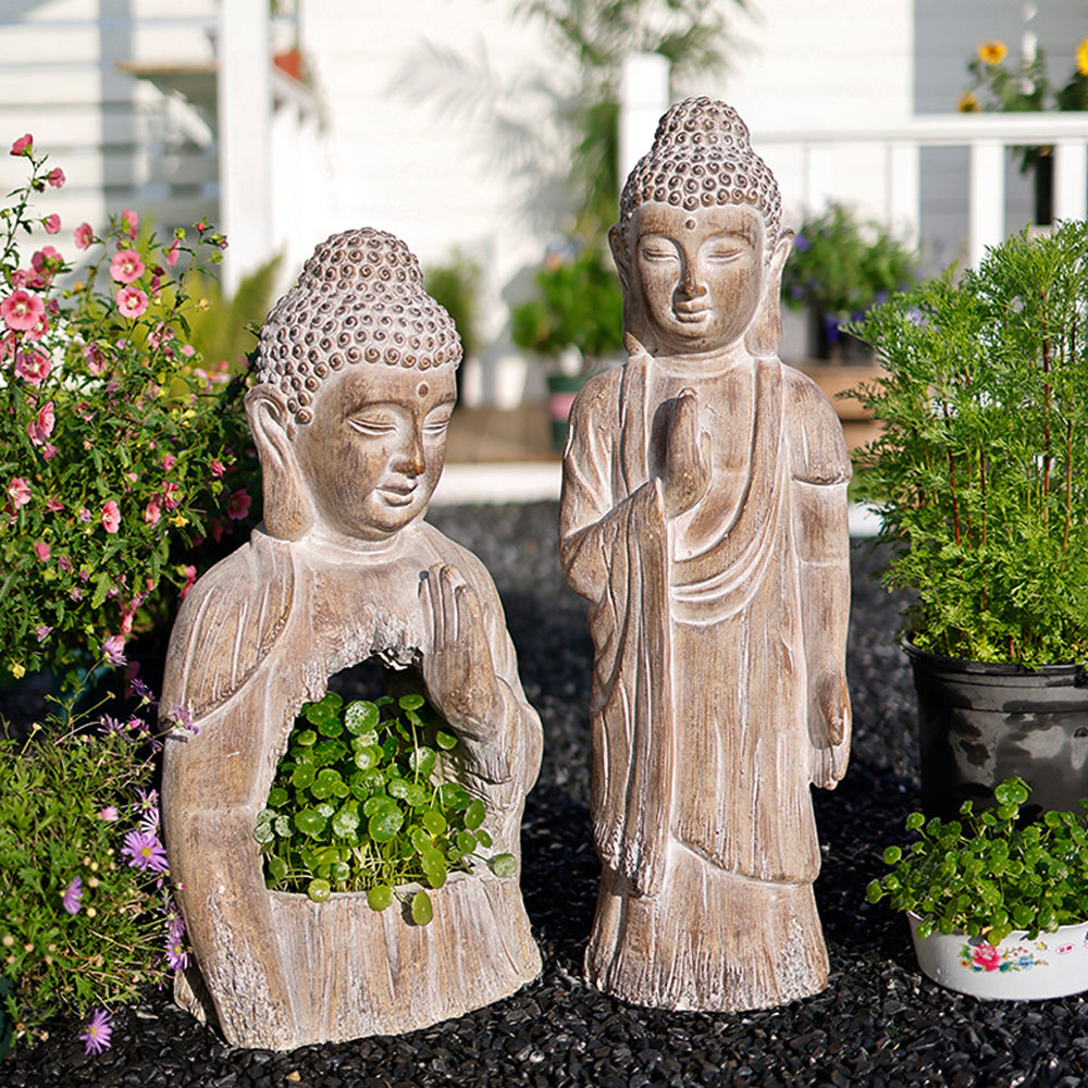 530mm Garden Buddha Statue Outdoor Resin Sculpture Decor Art With Flower Pot Planter