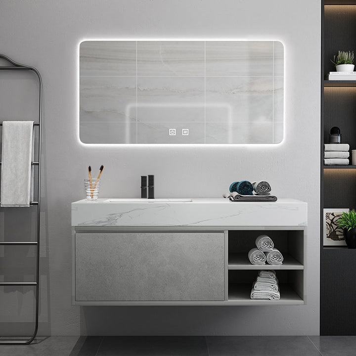 1200mm Grey and White Floating Bathroom Vanity with Top and Single Basin Storage Door