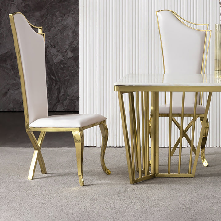 White Upholstered Dining Chairs (Set of 2) Stainless Steel Side Chair with Gold Legs