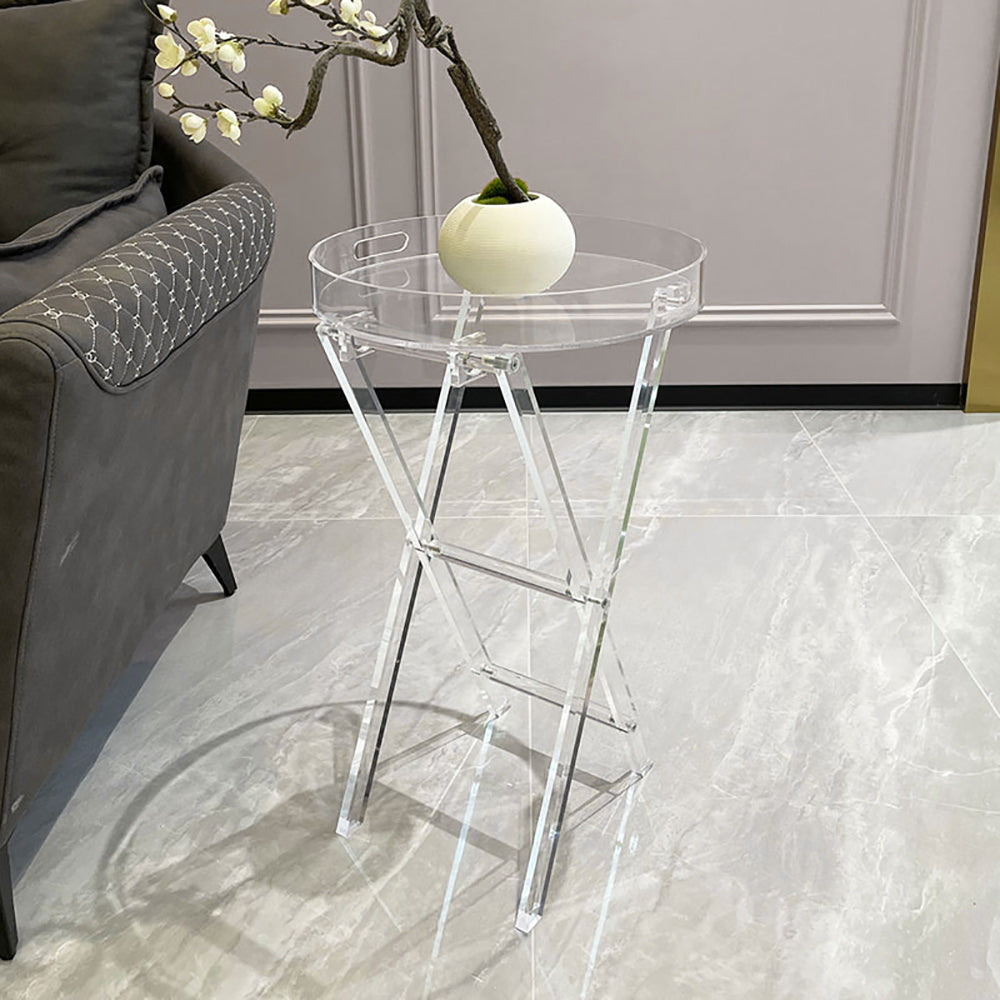 Modern Acrylic Folding Side Table Round End Table with Tray