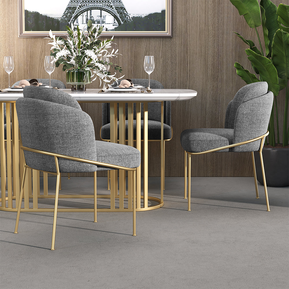 Modern Dining Chairs Cotton&Linen Upholstered Gray Side Chair in Gold Dining Room Chairs