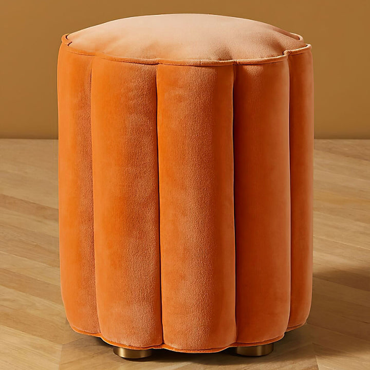 Velvet Upholstered Makeup Vanity Stool Orange Round Ottoman