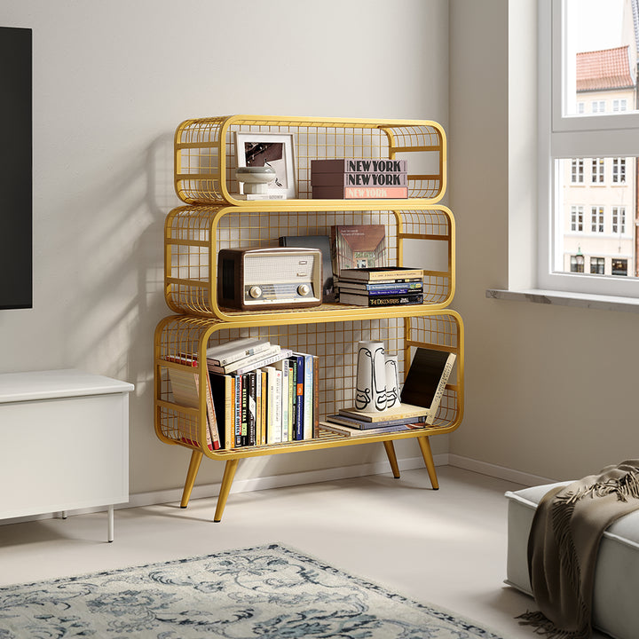 3 Tier Modern Gold Mesh Standing Etagere Bookshelf