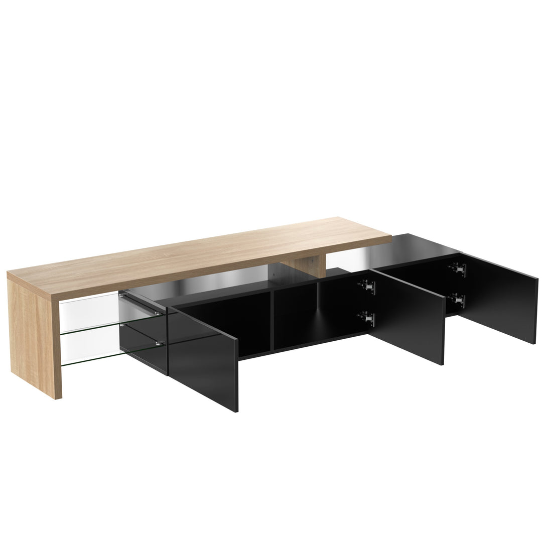 TV Stand with Glass Shelves & LED Lighting