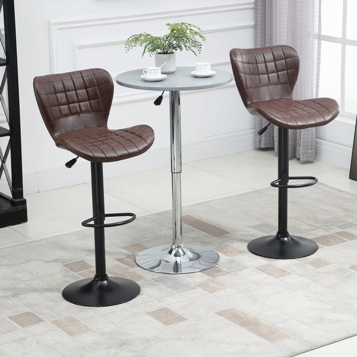 Bar Stools Set of 2 Adjustable Height Swivel Bar Chairs in PU Leather with Backrest & Footrest