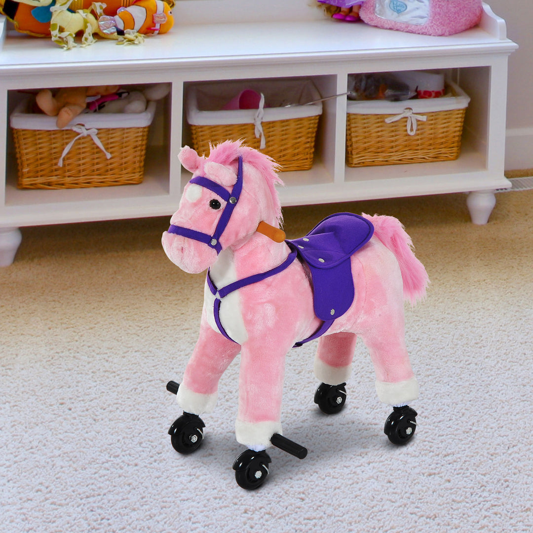 Rocking Steed: Plush Pink Toy with Rolling Wheels & Sound Effects for Toddlers