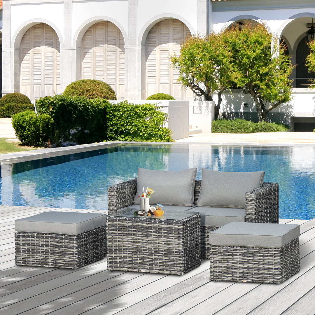 2 Seater Rattan Garden Furniture Set w/ Tall Glass-Top Table Aluminium Frame Balcony Sofa