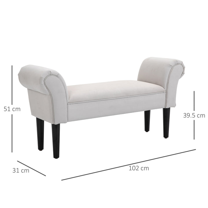 Small Linen Upholstered Ottoman Bench with Rolled Arm End