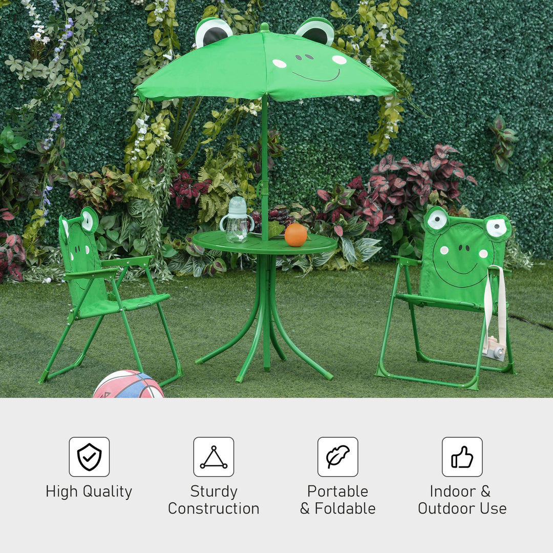 Kids Folding Picnic Table and Chair Set Frog Pattern with Removable & Height Adjustable Sun Umbrella