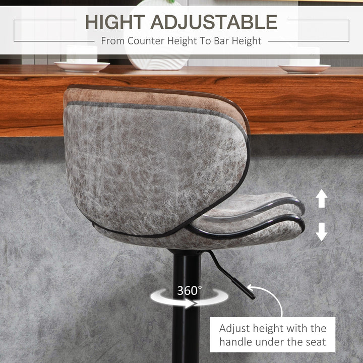 Bar Stool Set of 2 Microfiber Cloth Adjustable Height Armless Chairs with Swivel Seat