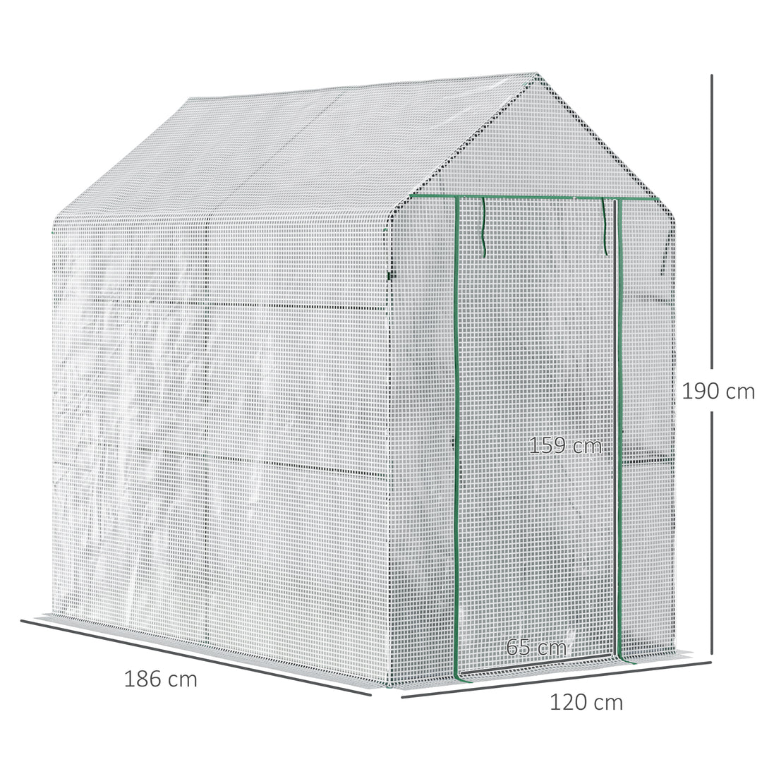 Walk in Garden Greenhouse with Shelves Polytunnel Steeple Grow House 186L x 120W 190Hcm White