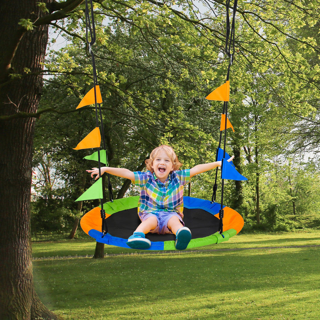 Kids' Tree Swing: Adjustable Rope & Waterproof Seat on Steel Frame for Backyard Play