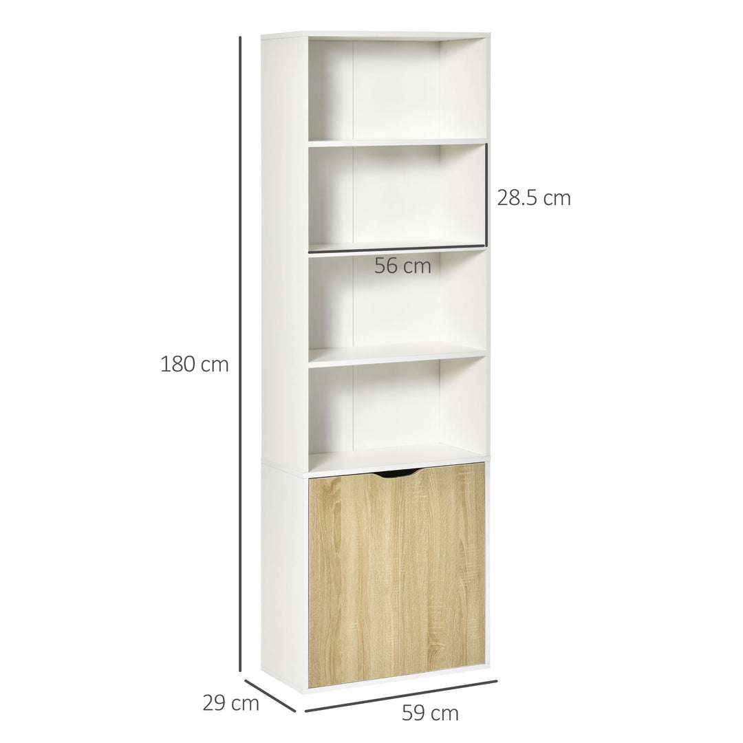 HOMCOM 2-Door Tall Bookcase, White and Oak