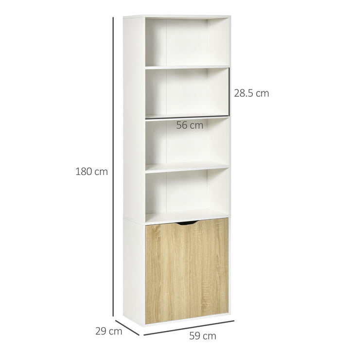 HOMCOM 2-Door Tall Bookcase, White and Oak