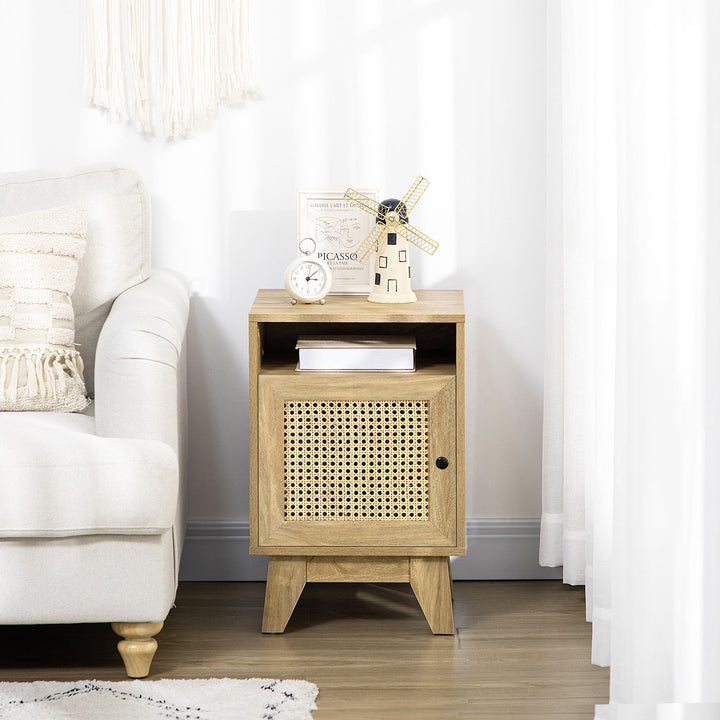 HOMCOM Bedside Cabinet with Rattan Detail