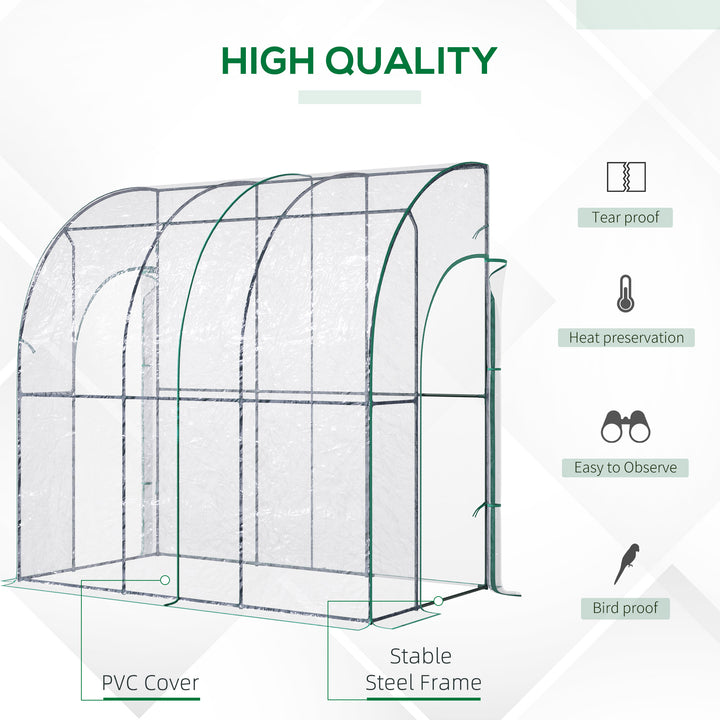 Outdoor Walk-In Lean to Wall Tunnel Greenhouse with Zippered Roll Up Door PVC Cover Sloping Top