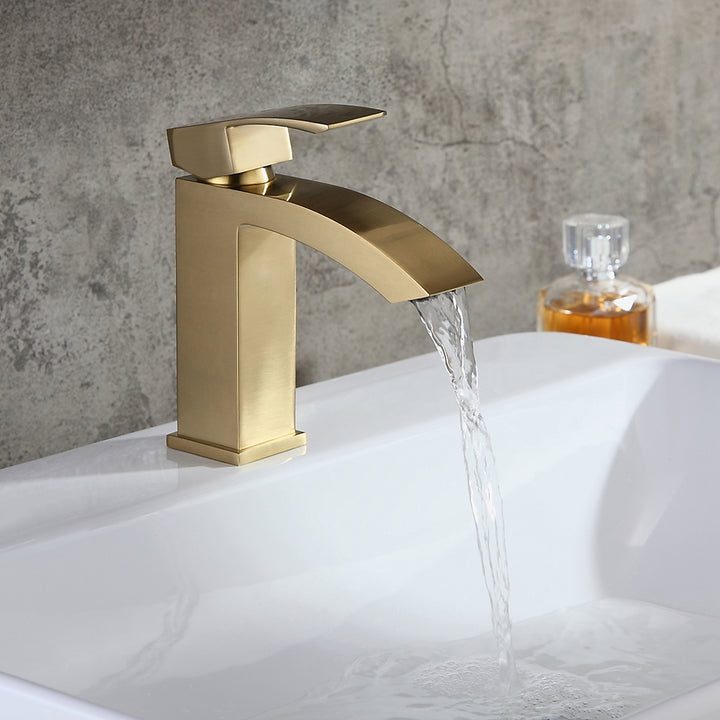 Ridge Contemporary Style Brushed Gold Single Hole Deck Mounted Bathroom Sink Faucet