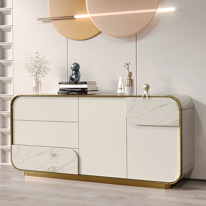 1600mm Modern Off White Sideboard Buffet with Storage White Sintered Stone Credenza