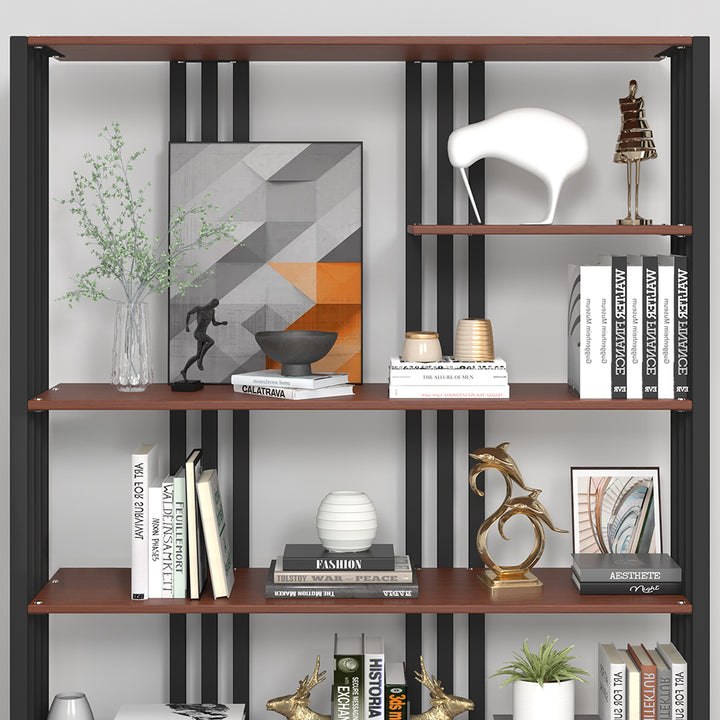 2000mm Industrial Black Walnut Etagere Bookshelf Display Shelving Tall Book Shelf in Ste