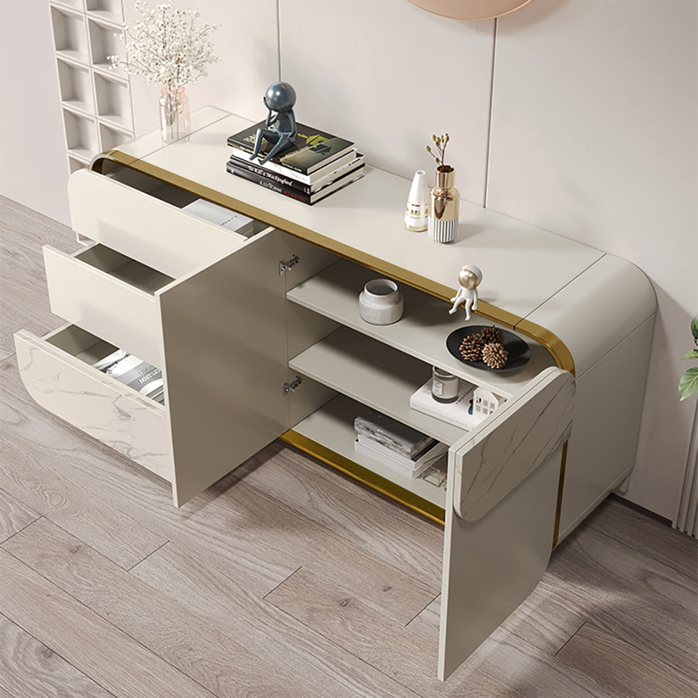 1600mm Modern Off White Sideboard Buffet with Storage White Sintered Stone Credenza