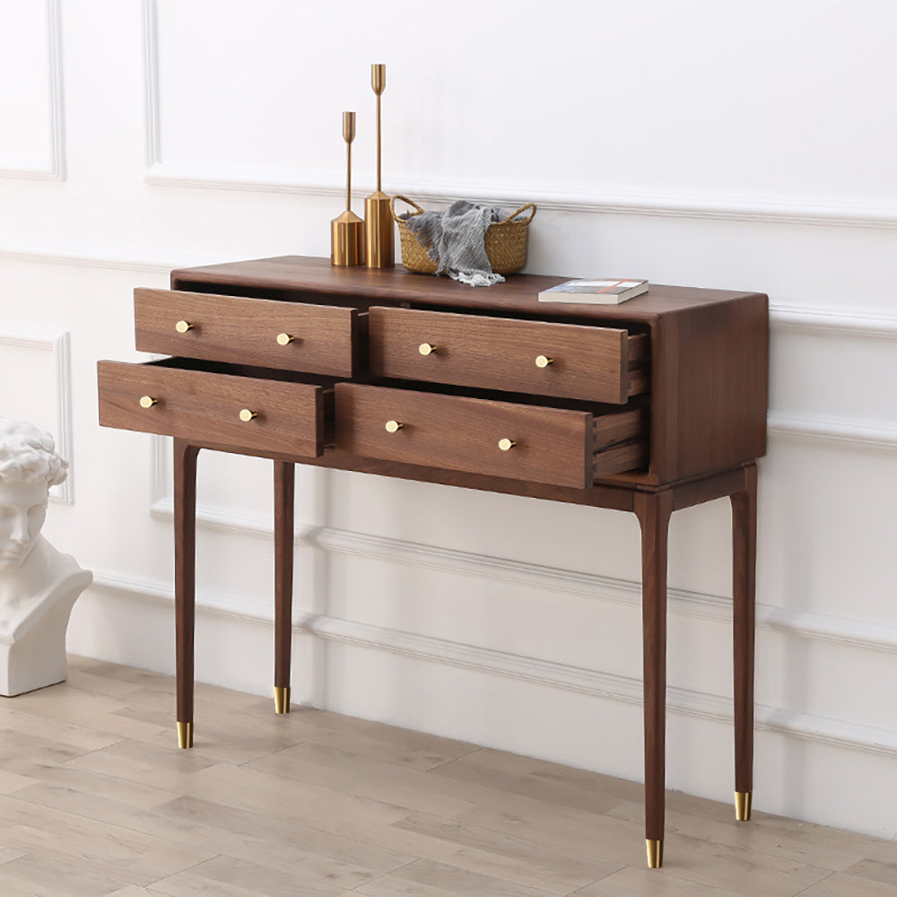 1000mm Mid Century Modern Console Table with Storage Walnut Wood Console Hall Table with 4 Drawers