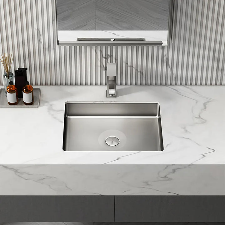 Brushed Nickel Modern Stainless Steel Rectangular Sink Undermount Bathroom Wash Sink