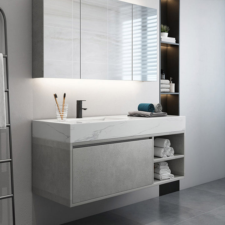 1200mm Grey and White Floating Bathroom Vanity with Top and Single Basin Storage Door