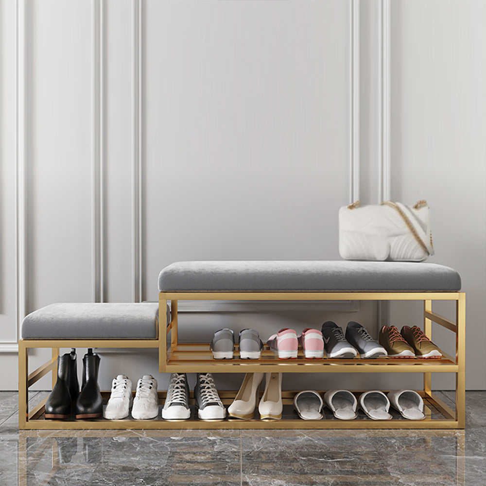 Modern Hallway Bench with Shoe Storage Velvet Upholstered Bench-Gray