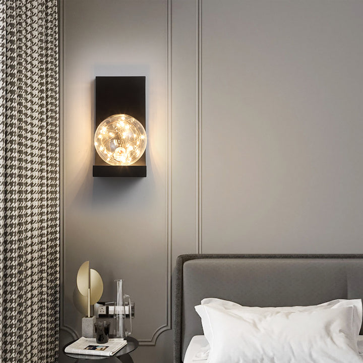 Modern Black LED Wall Sconce Flush Mount with Glass Globe Shade