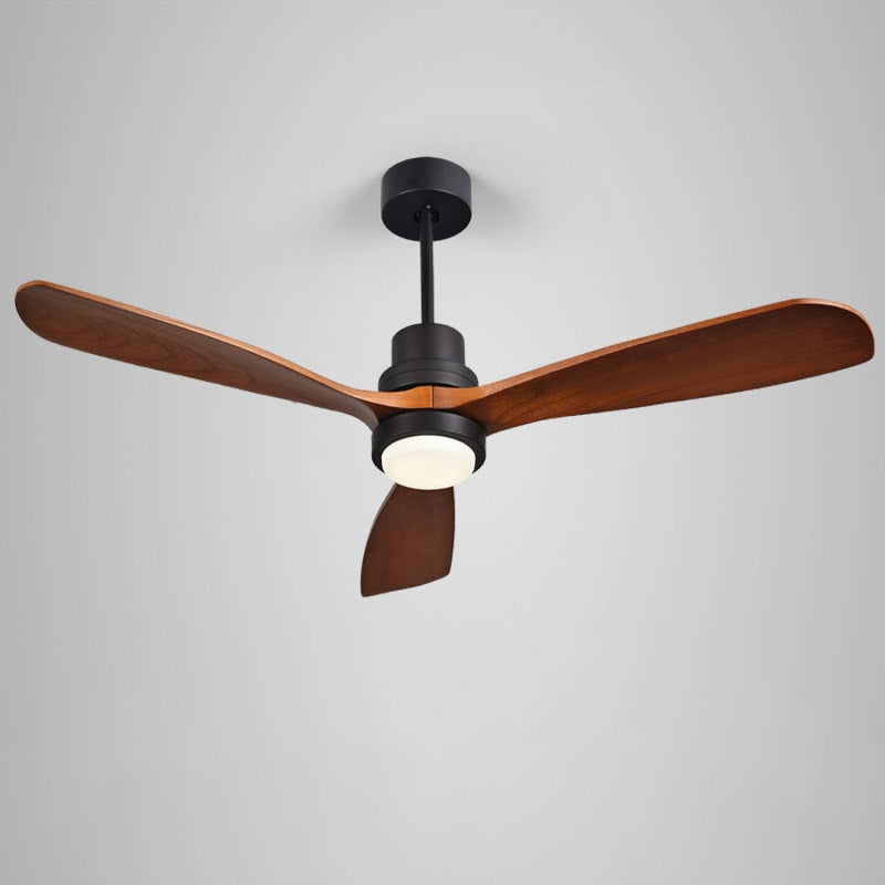 1320mm LED Ceiling Fan Light with 3 Blades & Glass Shade & Remote Control Black & Walnut