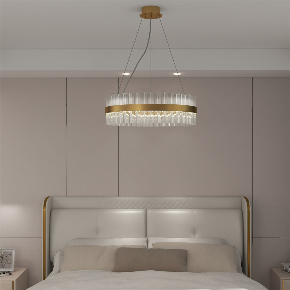 Fixedo Modern Glass Chandelier with Round Frame in Brass and Adjustable Cables