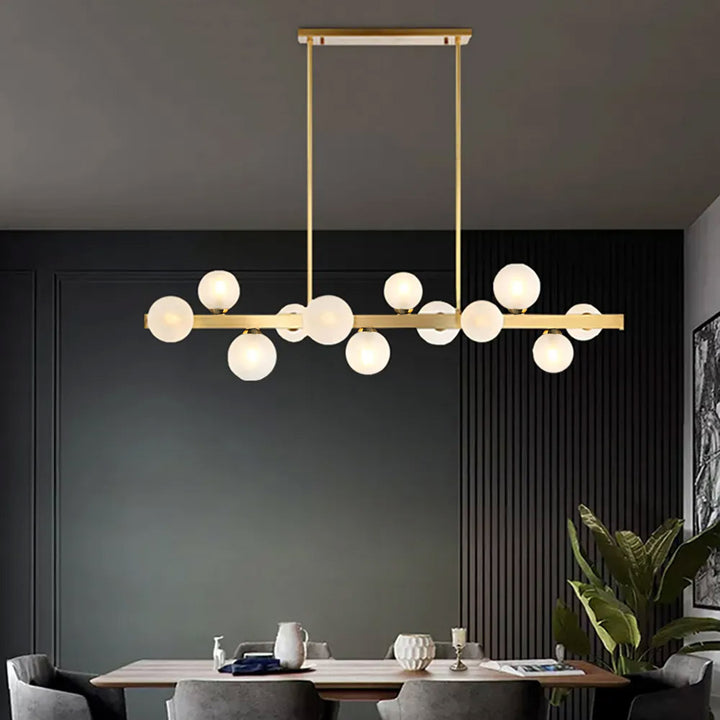 White Globe Shade 12-Light Linear Island Light in Gold