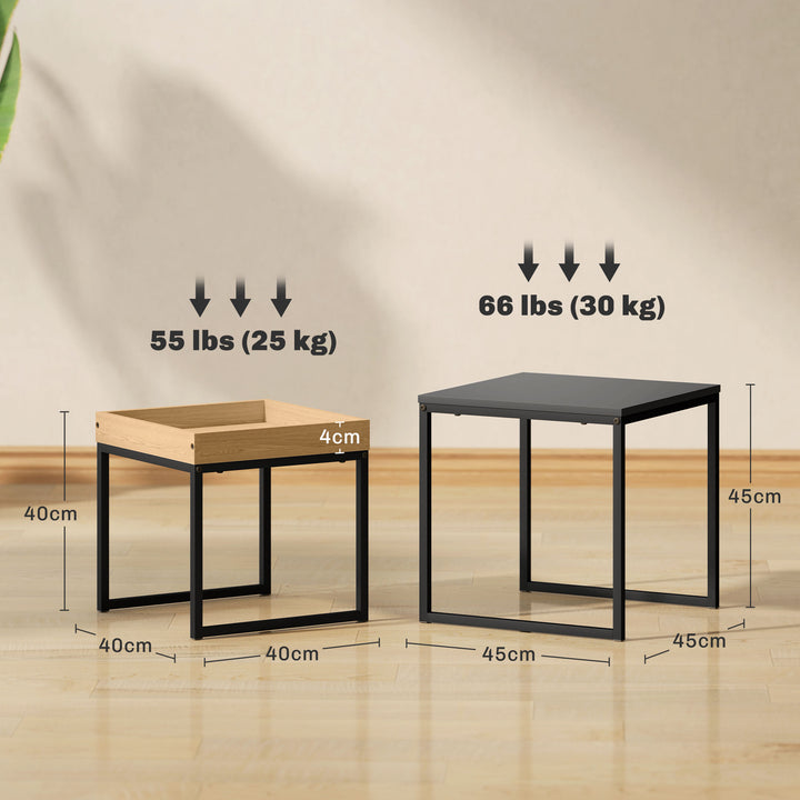 Set of Two Boxy Nesting Tables - Black/Wood-Effect