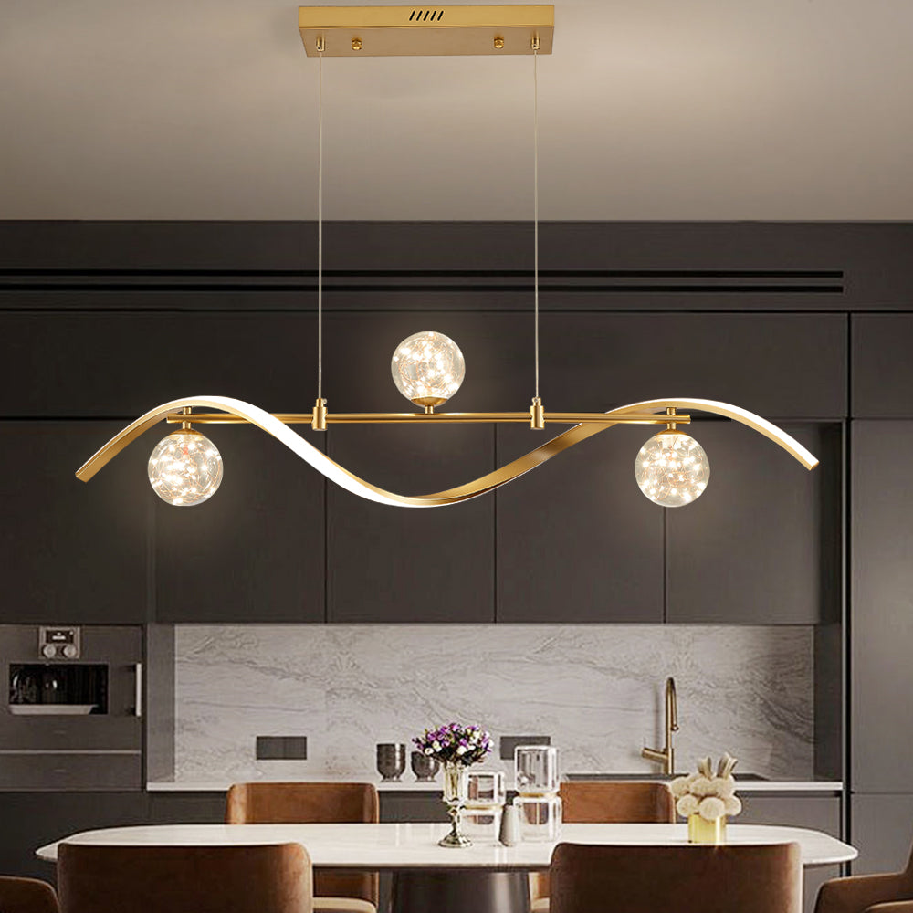 4-Light LED Linear Kitchen Island Lighting in Gold with Glass Globe Shade Dimmable