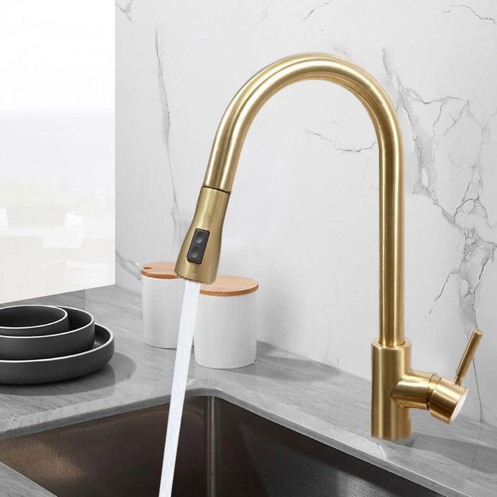 Pull Out Kitchen Tap Brushed Gold with Dual Function Sprayer