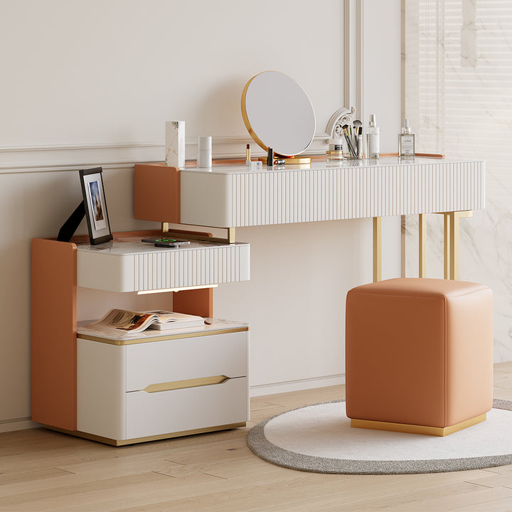 Modern Makeup Vanity Dressing Table with Charging Station & Light & Bluetooth Speakers