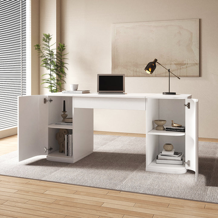 Standing Computer Desk with 2 Doors & Storage White Manufactured Wood Office Furniture (59.8" )