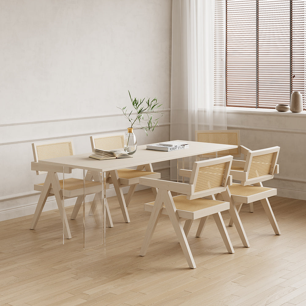 Japandi Rattan Dining Chairs with Solid Wood Frame Bleached Wood Dining Room Chairs