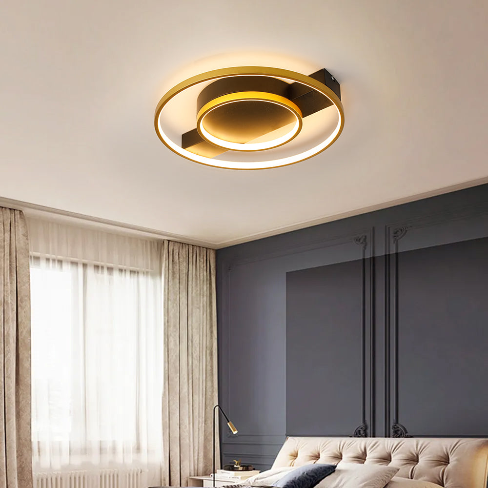 Modern Gold & Black Multi-Circle LED Flush Mount Light