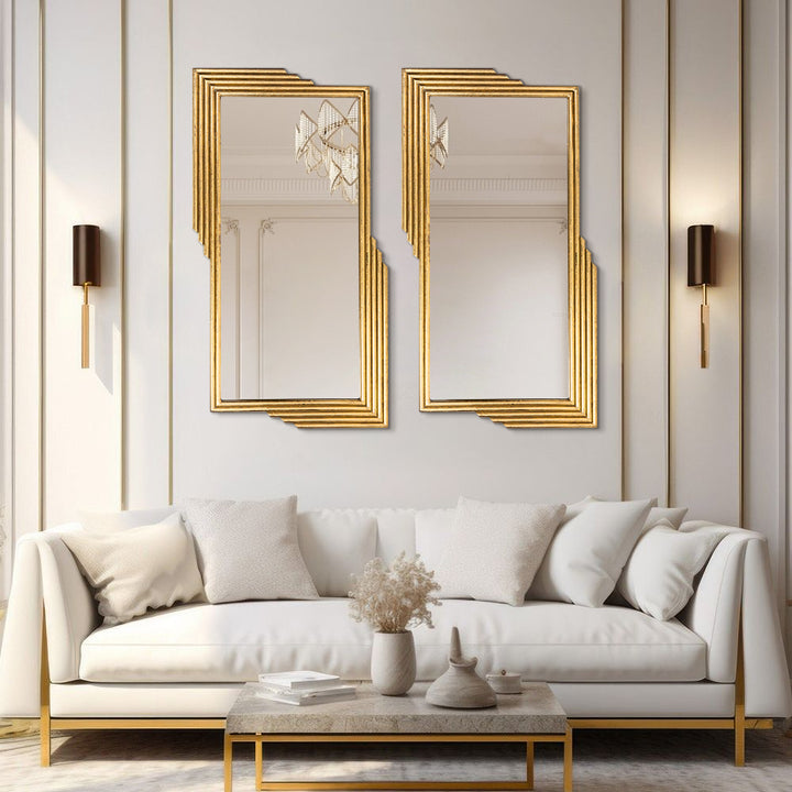 Modern Gold Metal Geometric Wall Decorative Mirror Entrance Rectangular Dressing Mirror