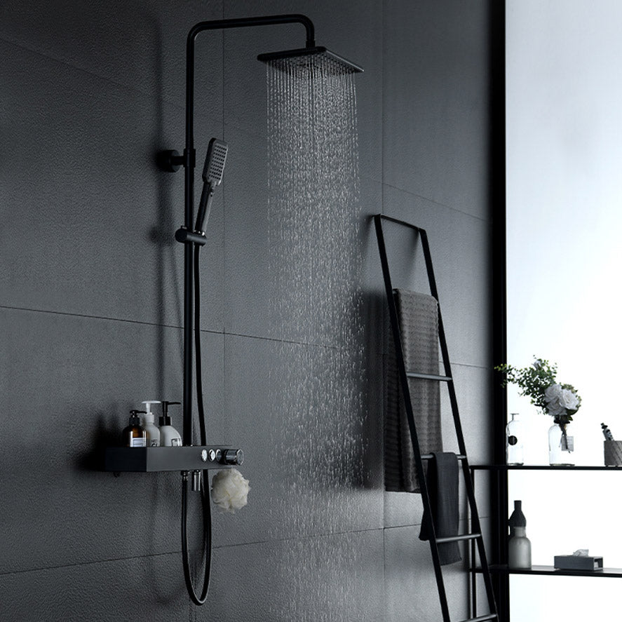 Exposed Rainfall Shower Fixture with Handheld Shower & Tub Spout in Matte Black