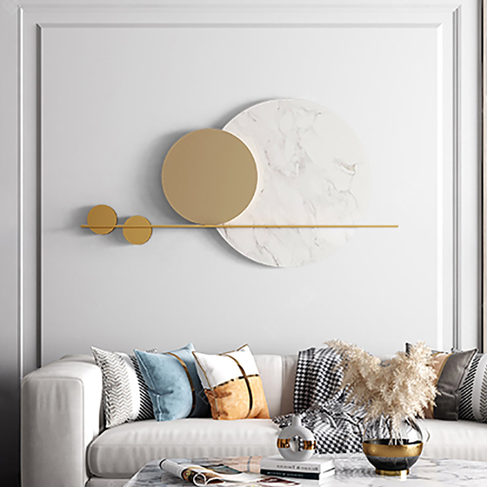 1200mm Modern Geometric Wall Decor Round Metal Wall Art in Gold & White for Living Room