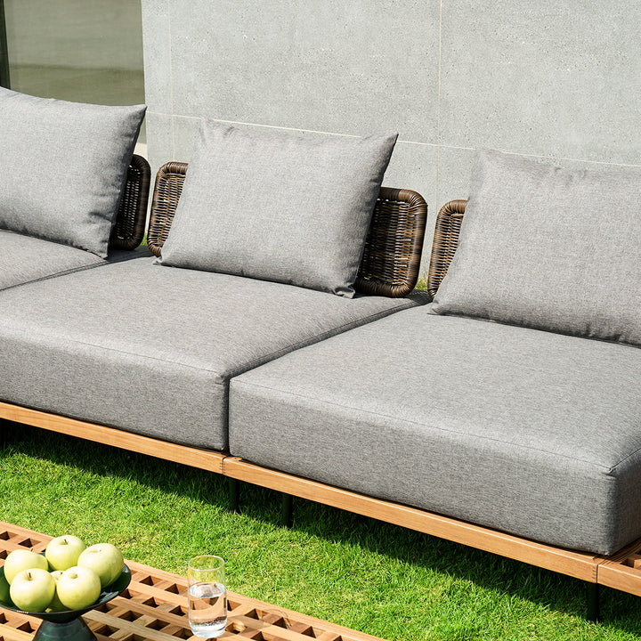 8 PCS L Shaped Outdoor Sectional Sofa Set with Coffee Table Modern Yard & Patio Furniture for 6 Person in Gray Cushion & Pillow Included