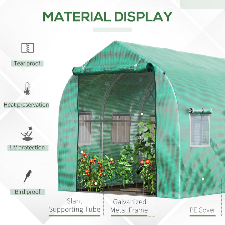 Galvanised Frame Polytunnel Greenhouse with Windows and Door for Garden