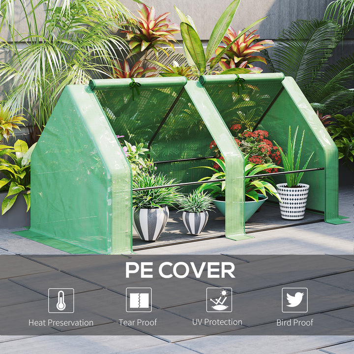 Mini Small Greenhouse with Steel Frame & PE Cover & Zippered Window Poly tunnel Steeple for Plants Vegetables