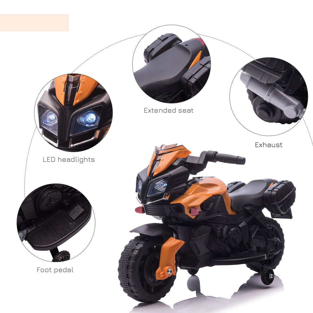 Kids Electric Pedal Motorcycle Ride-On Toy Battery Powered Rechargeable 6V Realistic Sounds 3 km/h Max Speed for Girls Boy 18-48 months Orange