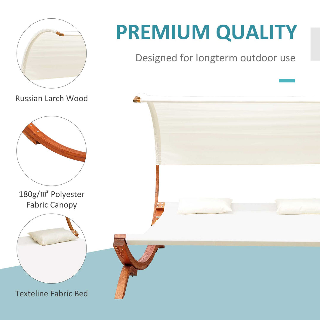 Hammock Chaise Day Bed with Canopy Wooden Double Sun Lounger - Cream