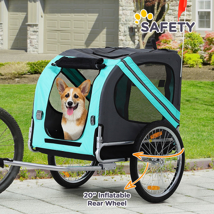 Dog Bike Trailer Folding Pet Trailer Dog Carrier Bicycle Steel Frame Jogger Stroller with Suspension - Green & Grey